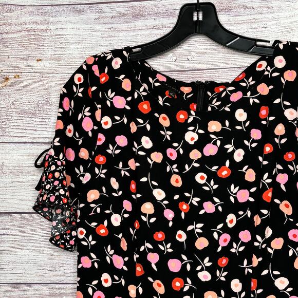Talbots Short Ruffle Sleeve Girly Feminine Floral Jewel Neck Shift Dress Size 4 - Picture 4 of 11